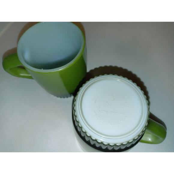 Anchor Hocking Avocado Green Stackable Fire King Mugs Black Ombre - Picture 4 of 5